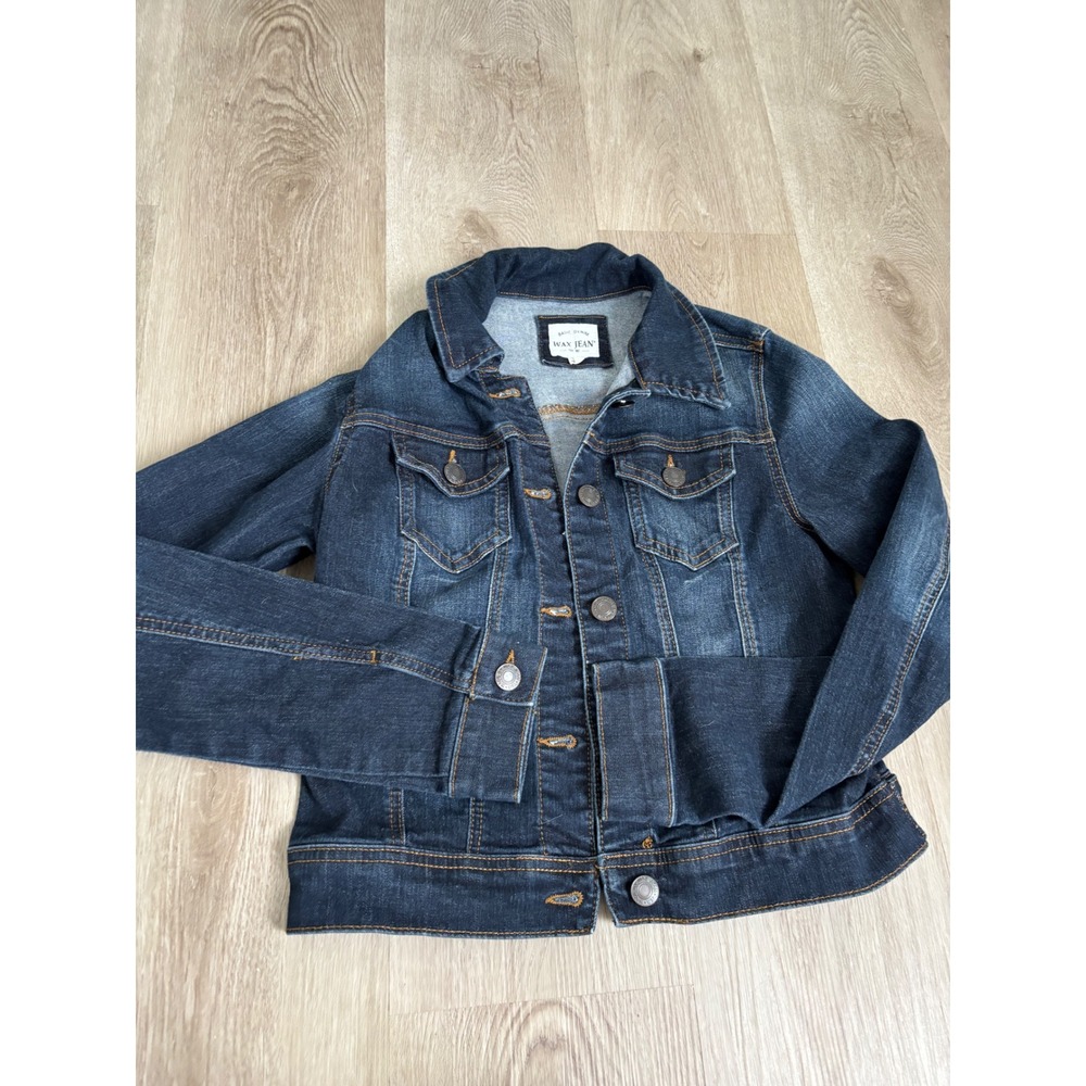 Wax Jean Womens Dark Wash Denim Jacket Small Blue Trucker Jean Jacket Stretch